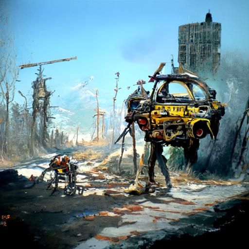 Post-Apocalyptic Wasteland in Oil Painting Style