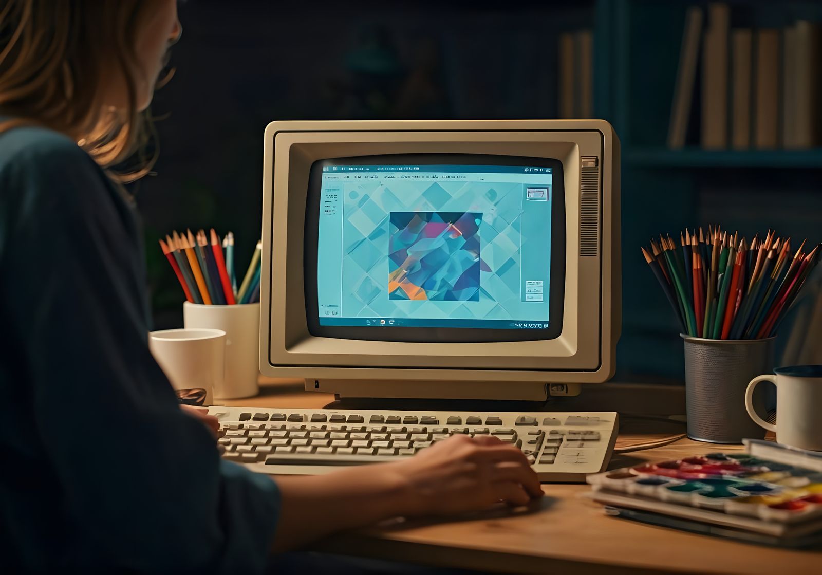 Woman at Vintage Computer with Corel Draw 4.0