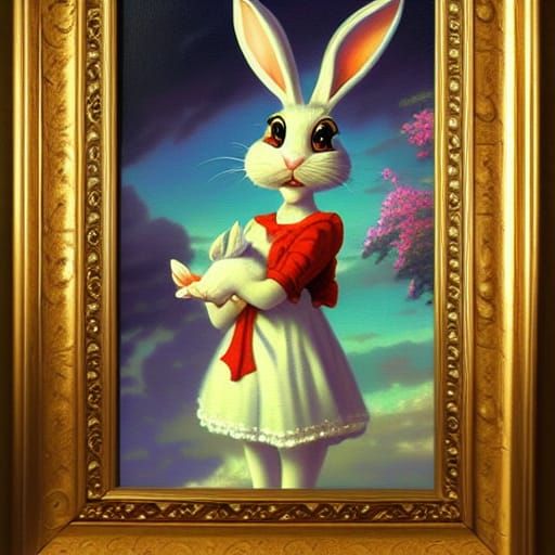 Anthropomorphic Rabbit Girl in Kinkade Style