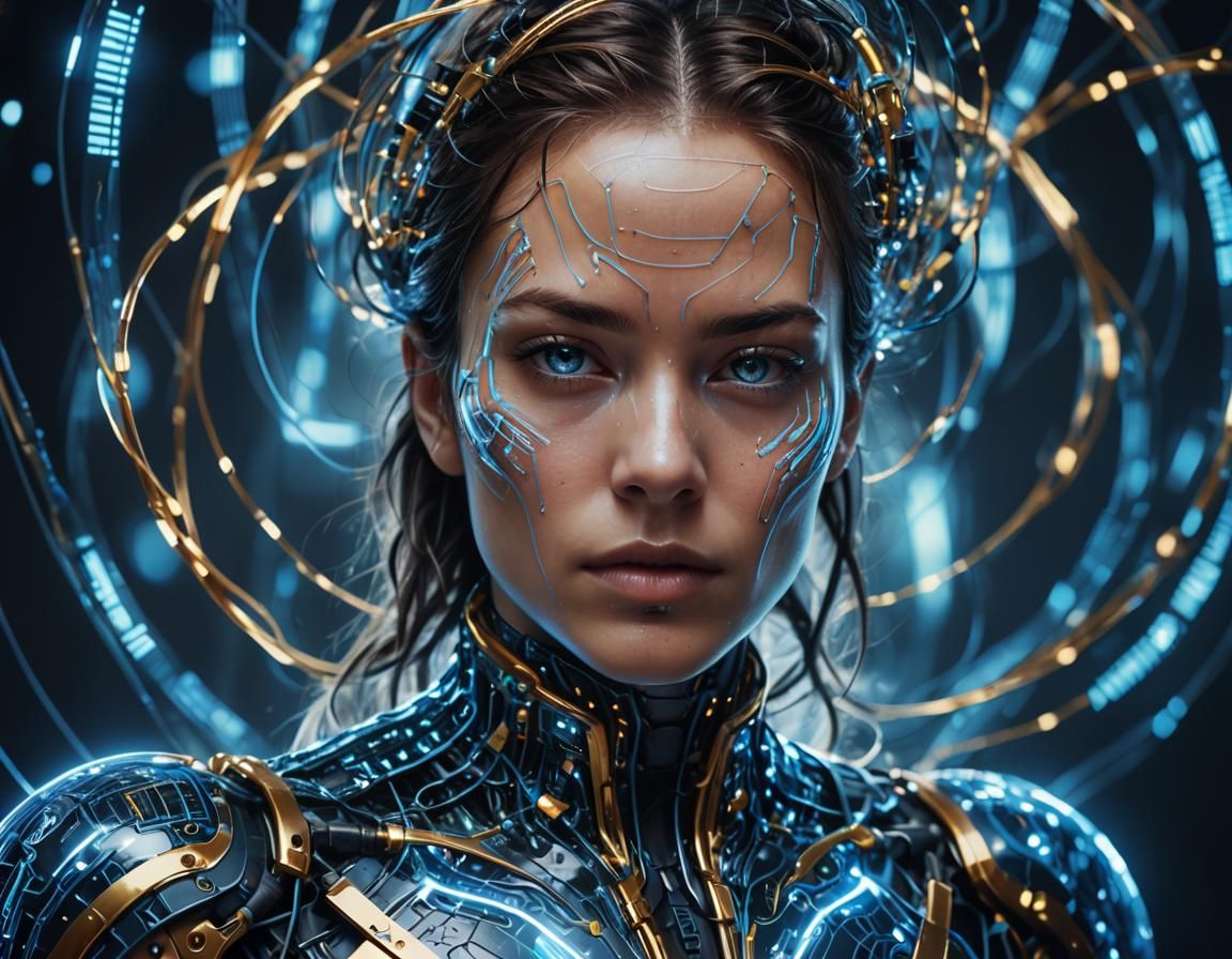 Futuristic Digital Portrait with Glowing Circuits