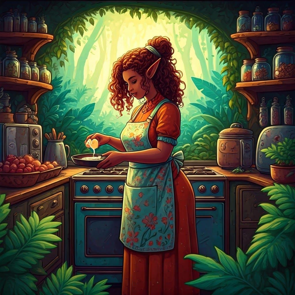 Enchanting Magical Kitchen Scene in Vibrant Graffiti Style