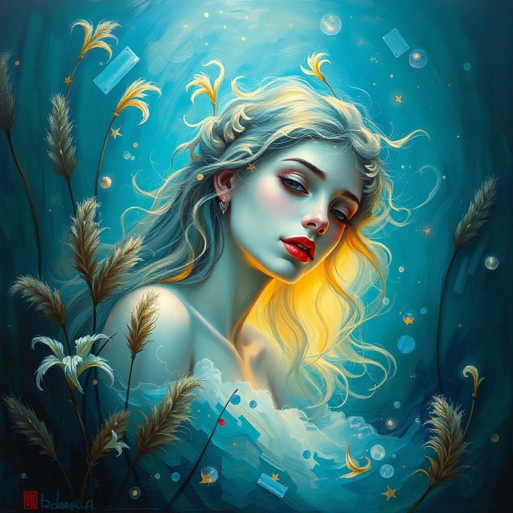 Ethereal Water Nymph in Neo-Impressionist Style