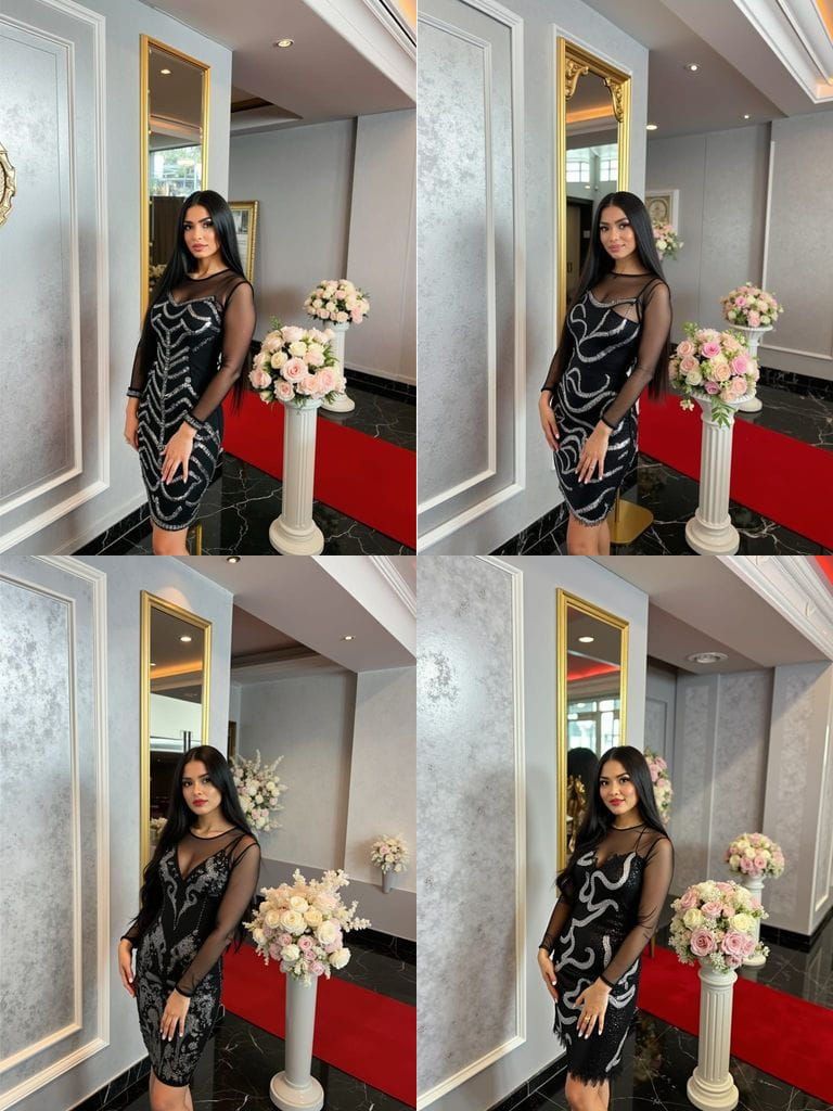 Elegant Woman in Sequined Dress at Glamorous Venue