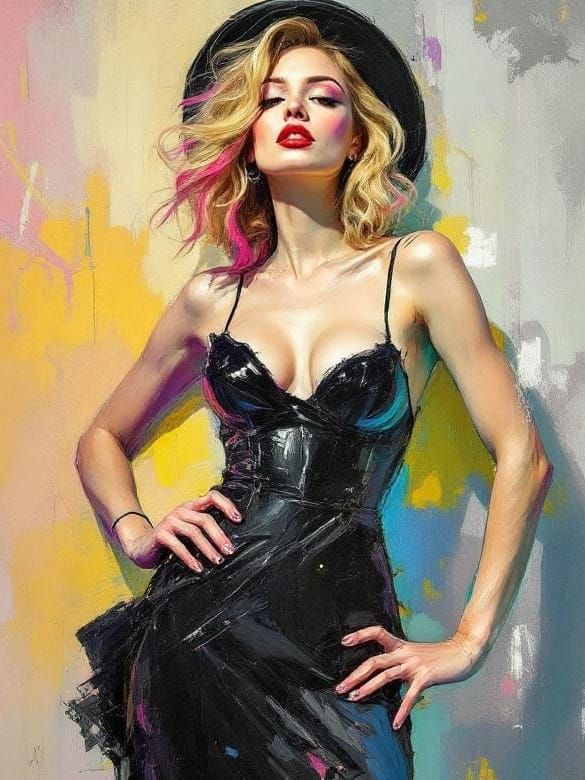 Bold Pin-Up Woman in Abstract Expressionist Style