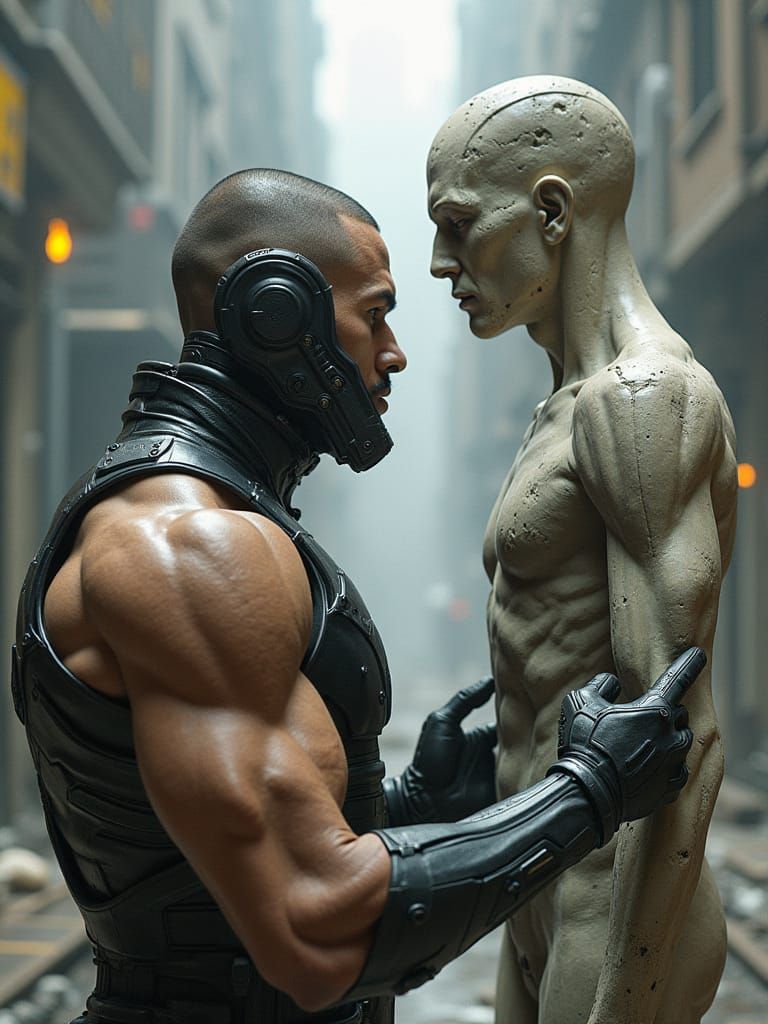 Cyberpunk Sculptor Crafts Futuristic Deity Statue