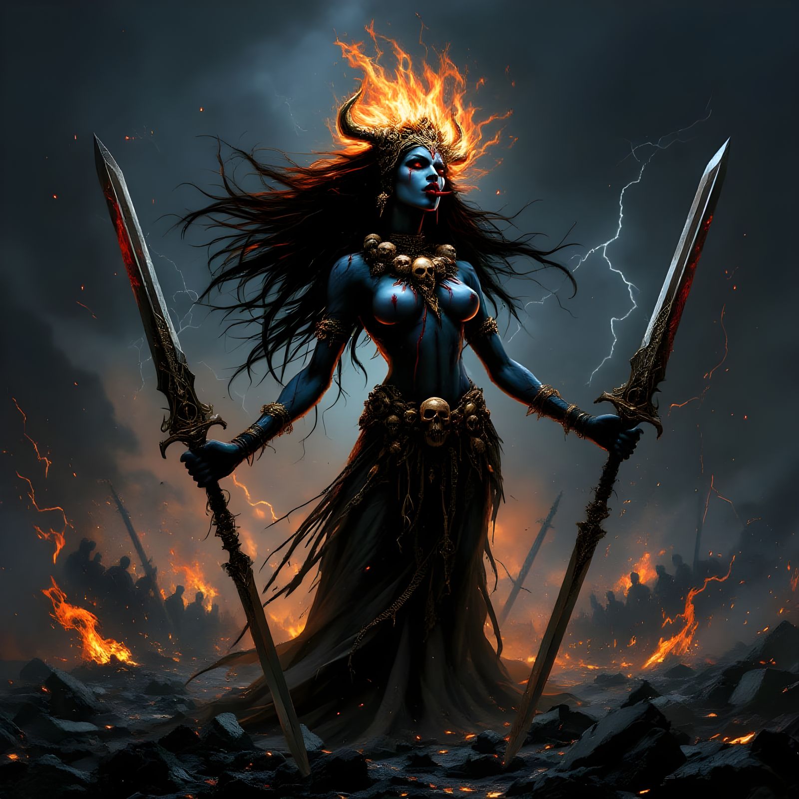 Dark Goddess Kali Reigns Over a Chaotic Battlefield