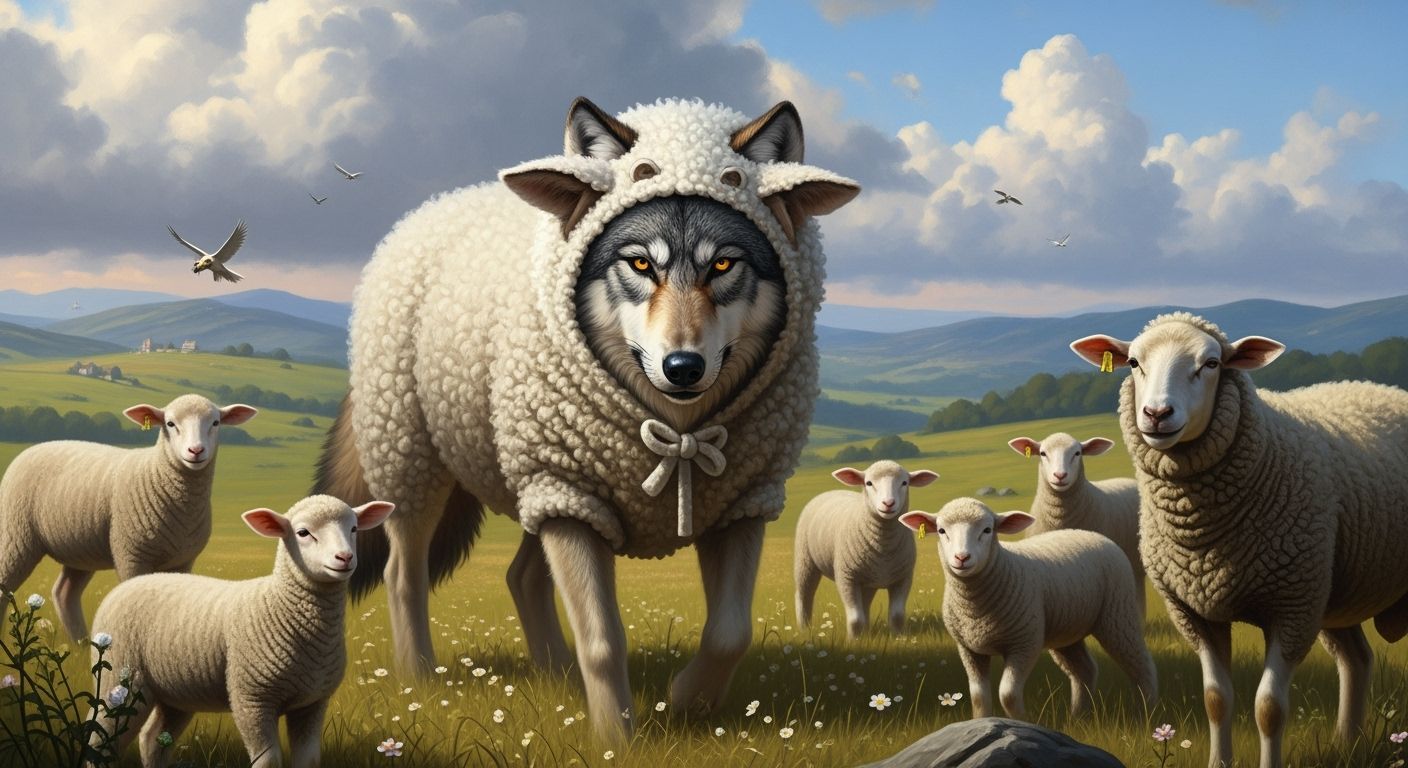 Sinister Wolf in Lamb Costume Oil Painting