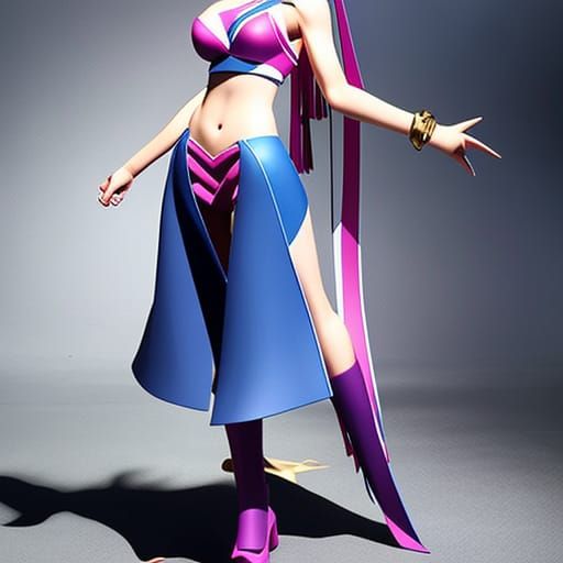 Anime Style Woman in Pink Bikini: 3D Digital Art