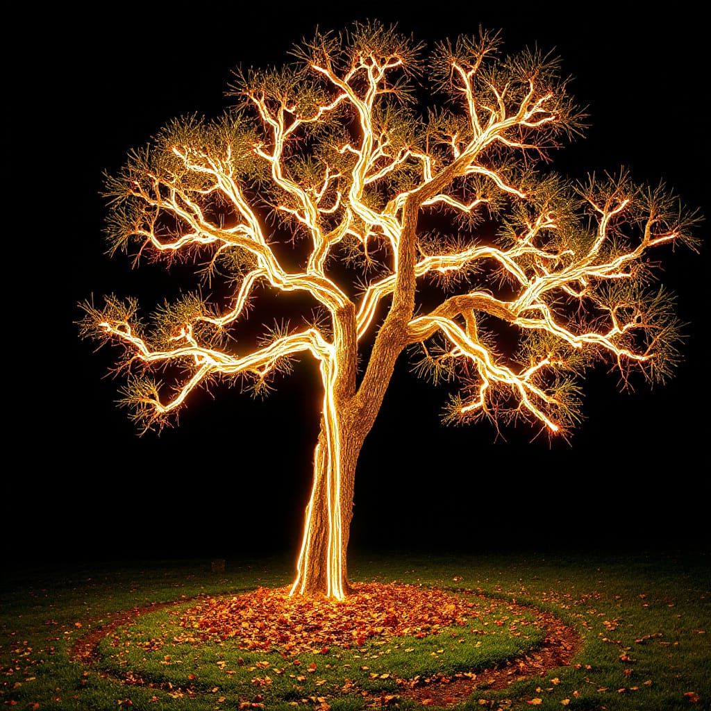 Tree with Light Drawing Effect