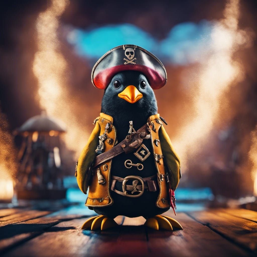 Pirate Penguin in Dark Cyberpunk Style