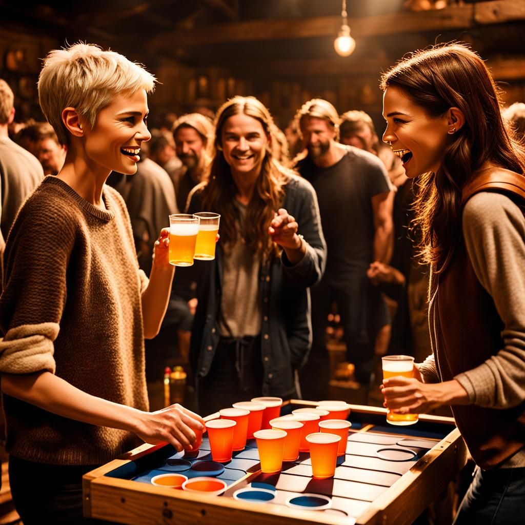 Beer Pong with Vikings in Cinematic Style