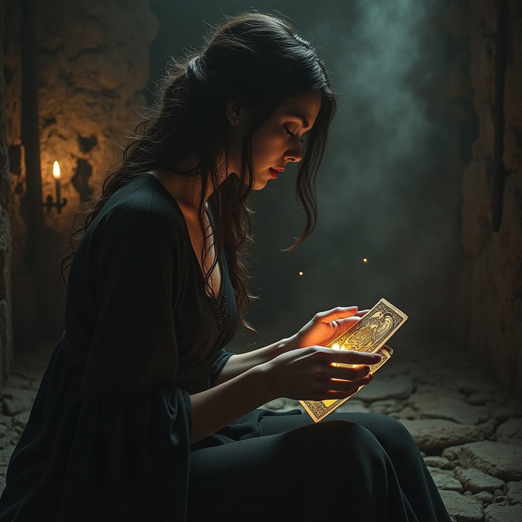 Eerie Tarot Reading in a Dungeon Chamber