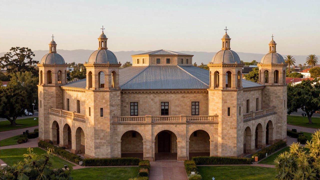 Spanish Colonial Style Magic Academy with Towers