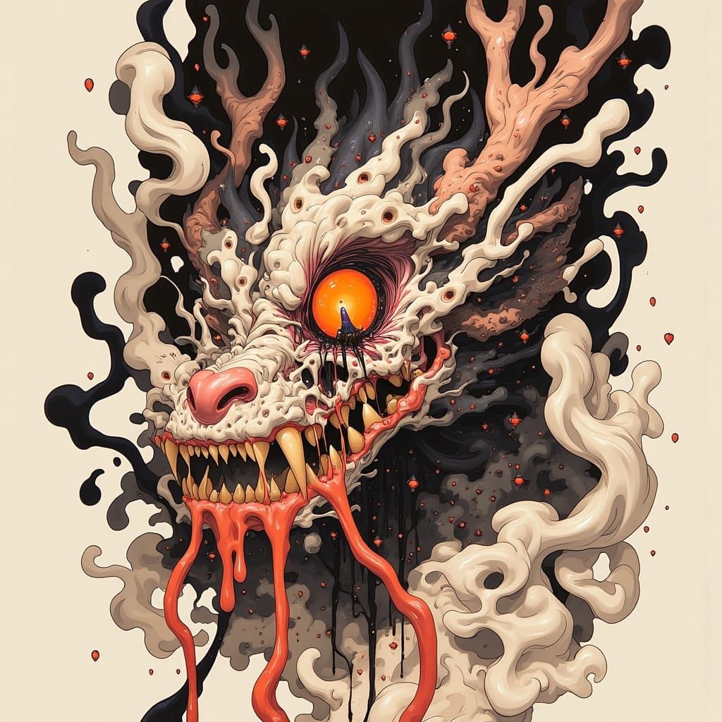 Surreal Melting Wax Dragon in Ink Drawing Style