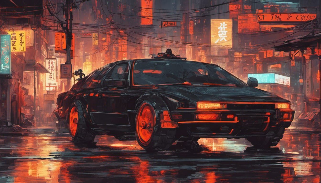 Cyberpunk Yakuza Street Scene in Cyber Noir Style