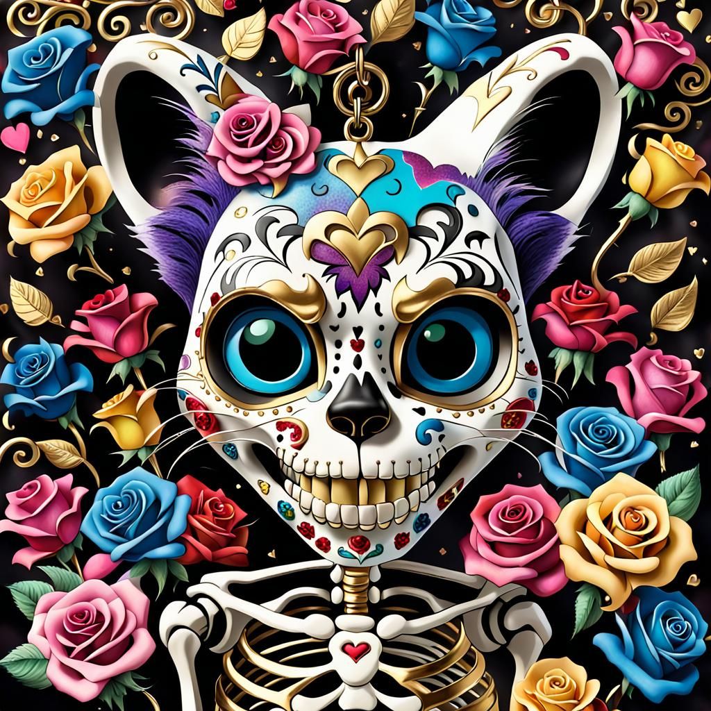 Felix the Cat Sugar Skull with Roses