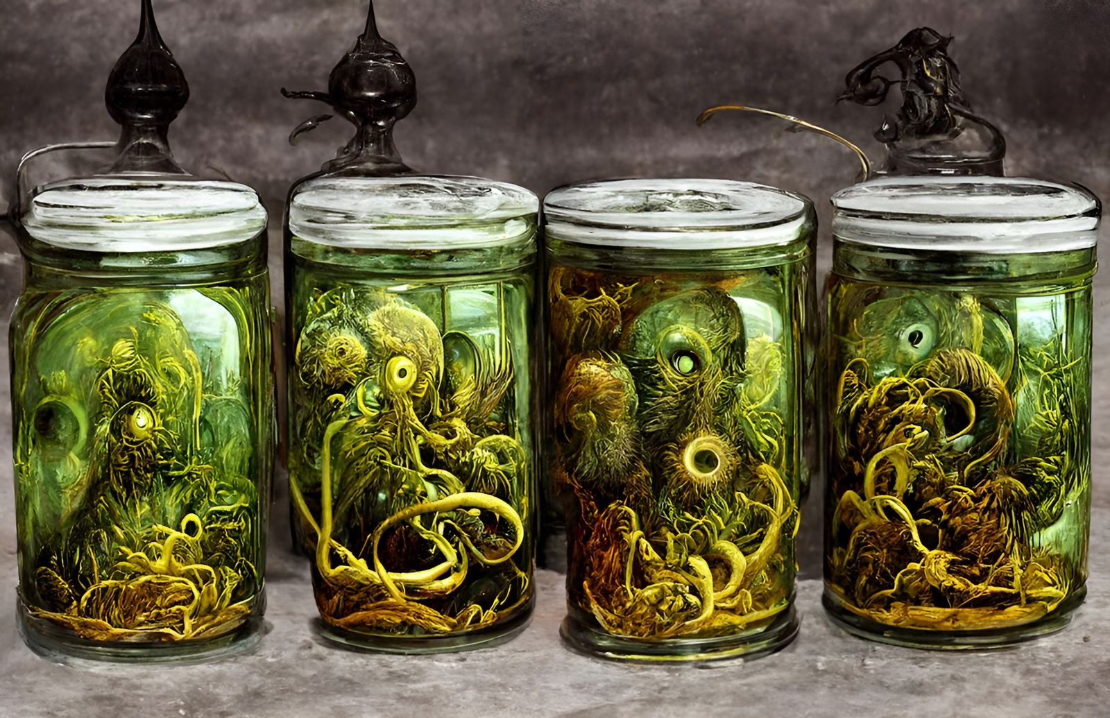 Lovecraftian Monsters Pickled in Jars, Psychedelic Art