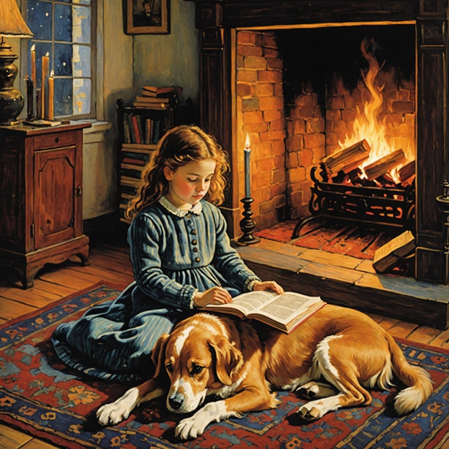 Cozy Fireplace Scene in Klimt Style