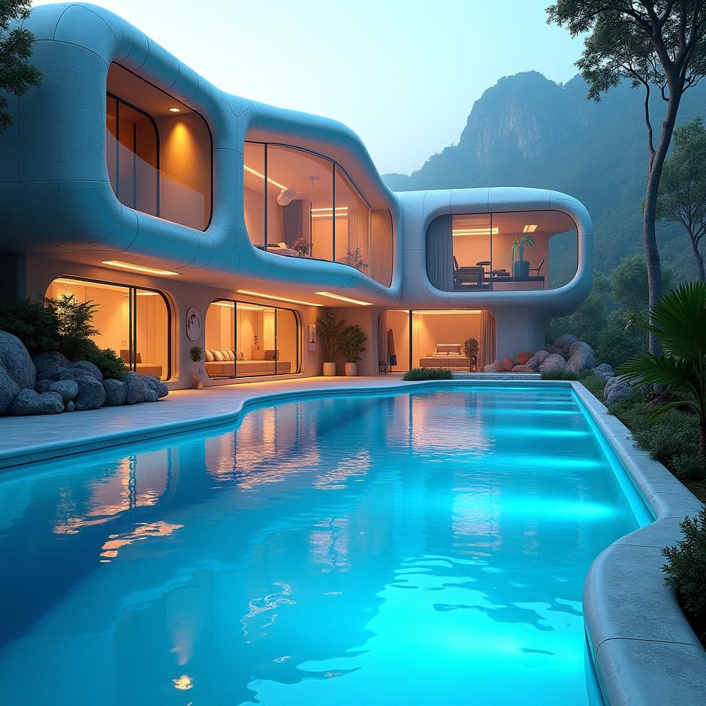 Futuristic House with Crystal Pool as Concept Art