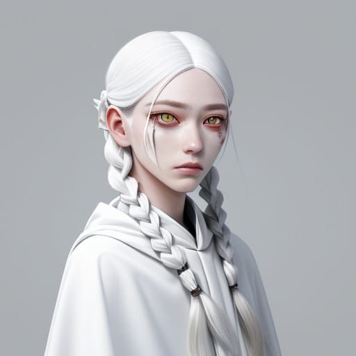Striking Figure with White Braid and Scarred Face