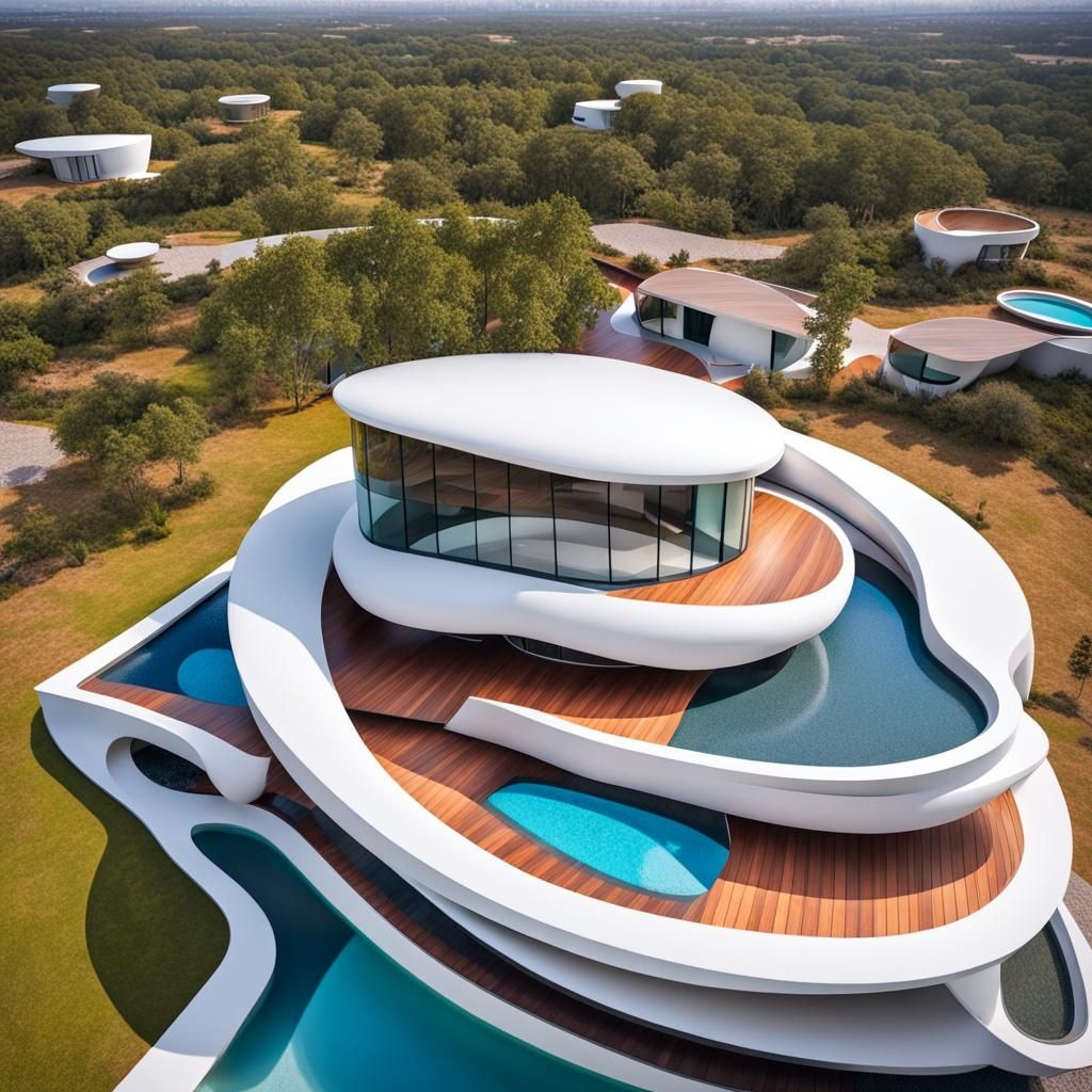 Abstract Futuristic Home Design with Curved Lines