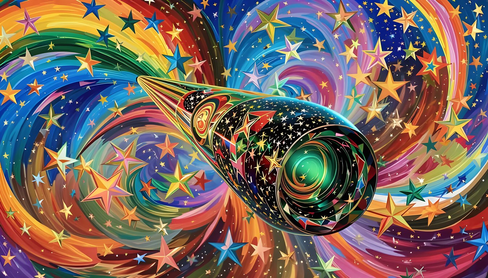 Abstract Cosmic Cylinder Reflecting Kandinsky Stars