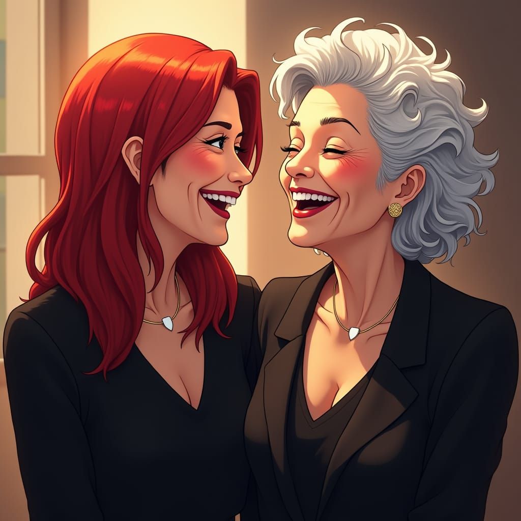 Elegant Women with Striking Hair in Anime Style