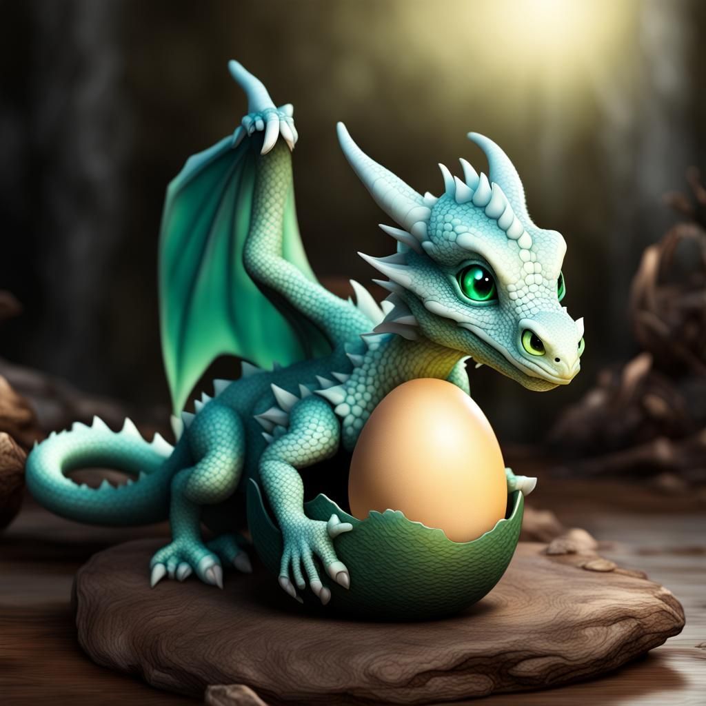 Magical Baby Dragon Hatching From Luminescent Egg