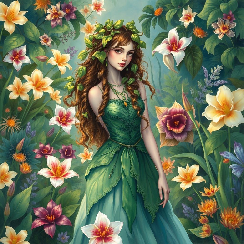 Enchanted Botanical Garden in Whimsical Watercolor Style