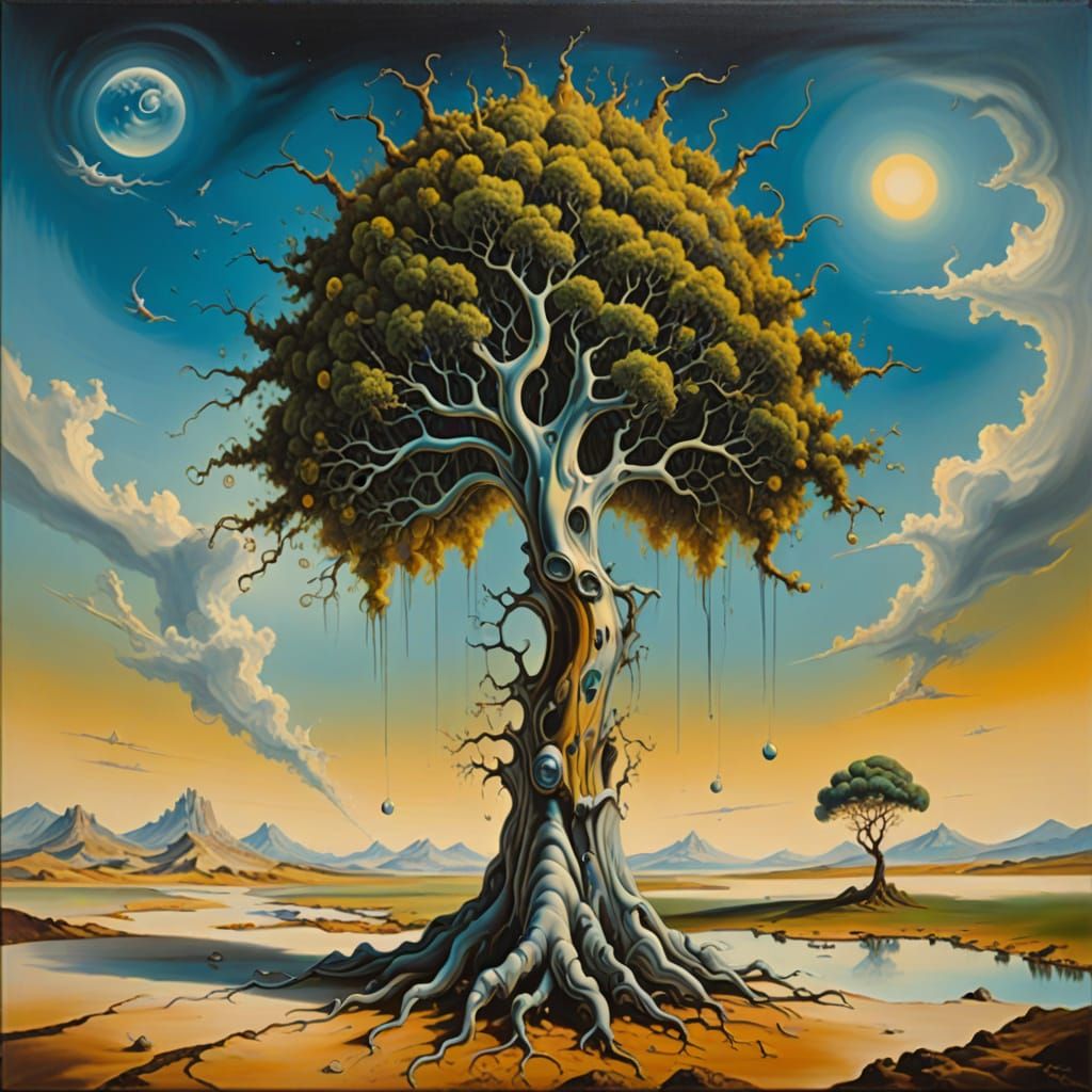Surreal Tree in a Melting World of Oil Paint