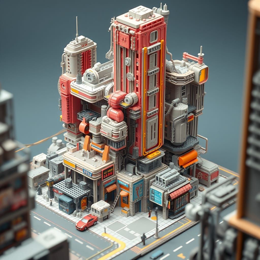 Urban Megastructure voxel cyberpunk miniature