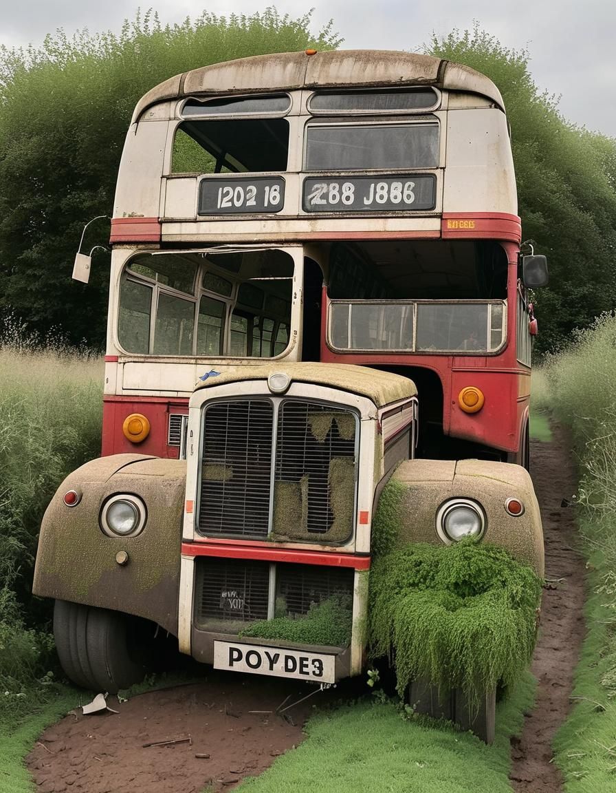 Derelict London Bus Decaying in Field