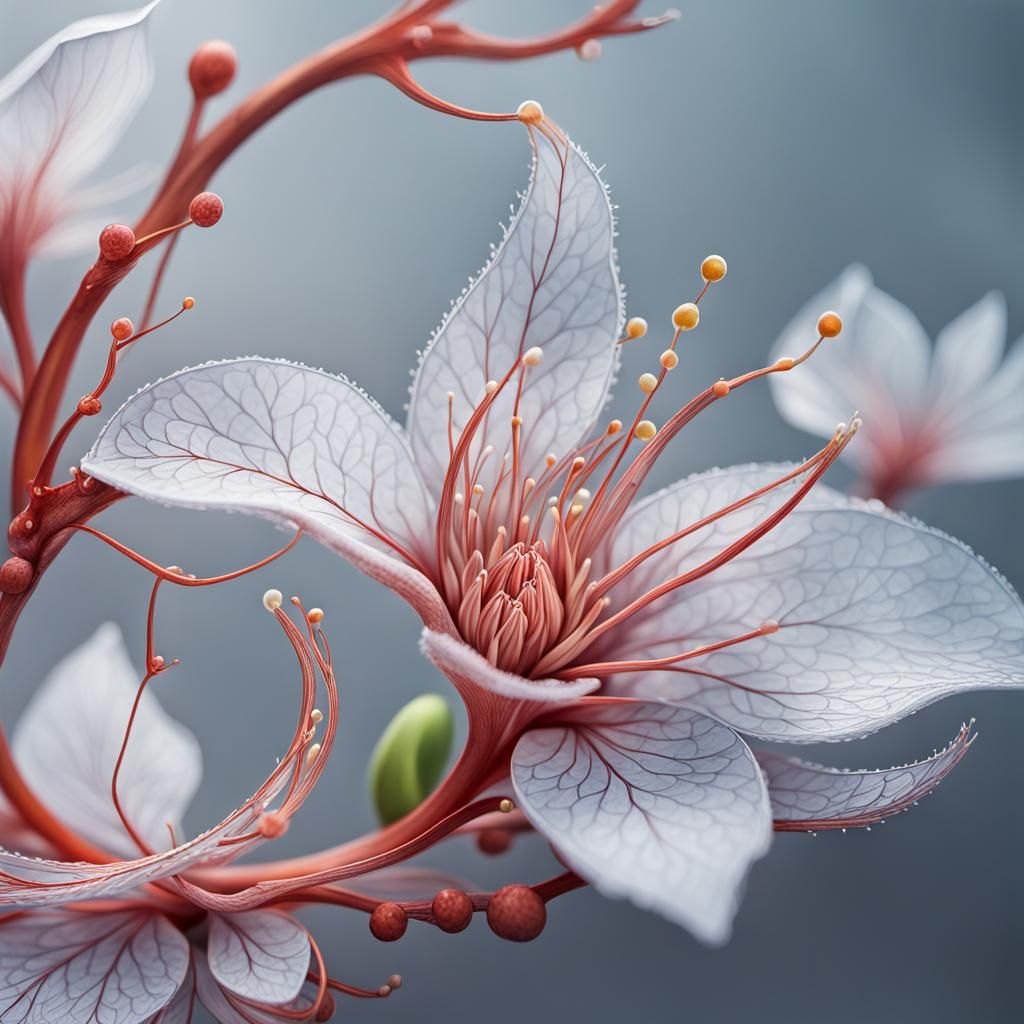 Macro Line Art Floral Drawing in Watercolor Style