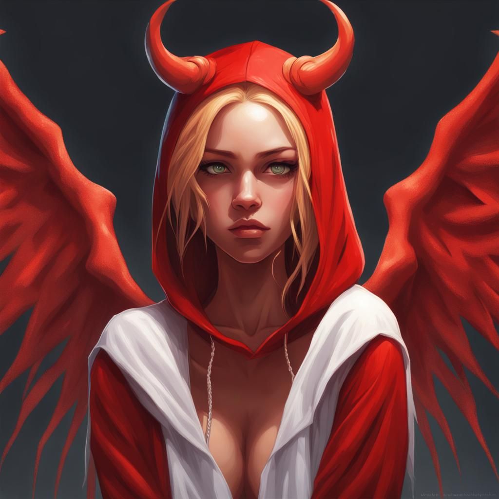 Devil Girl and Angel in Love, Digital Art