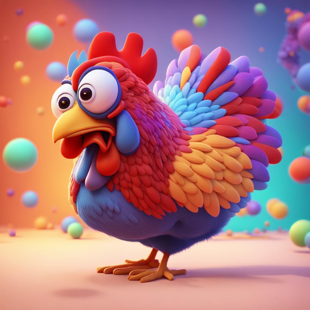 Anthropomorphic Chicken Character in Pixar Style