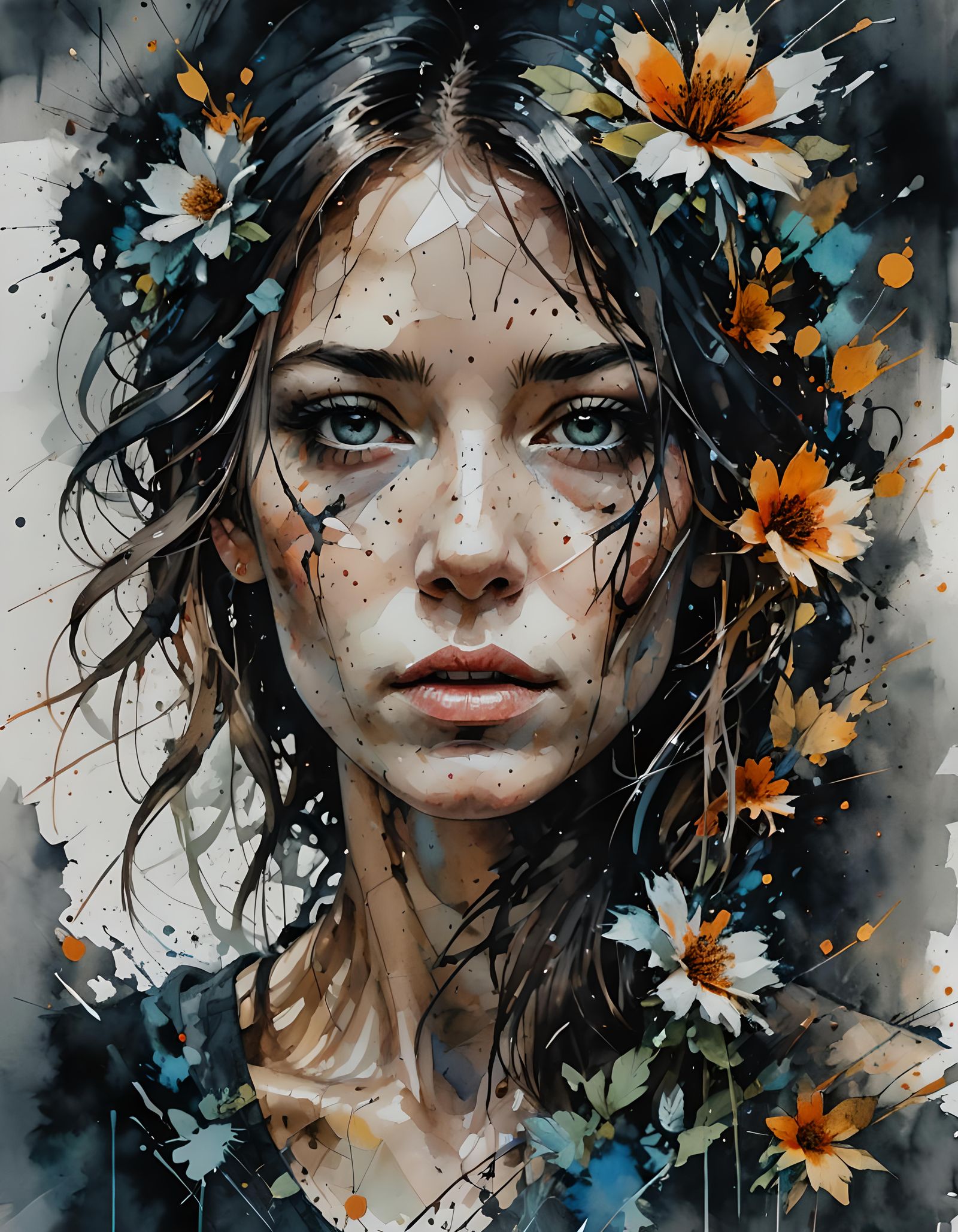 Abstract Beauty Portrait in Watercolor Impressionist Style