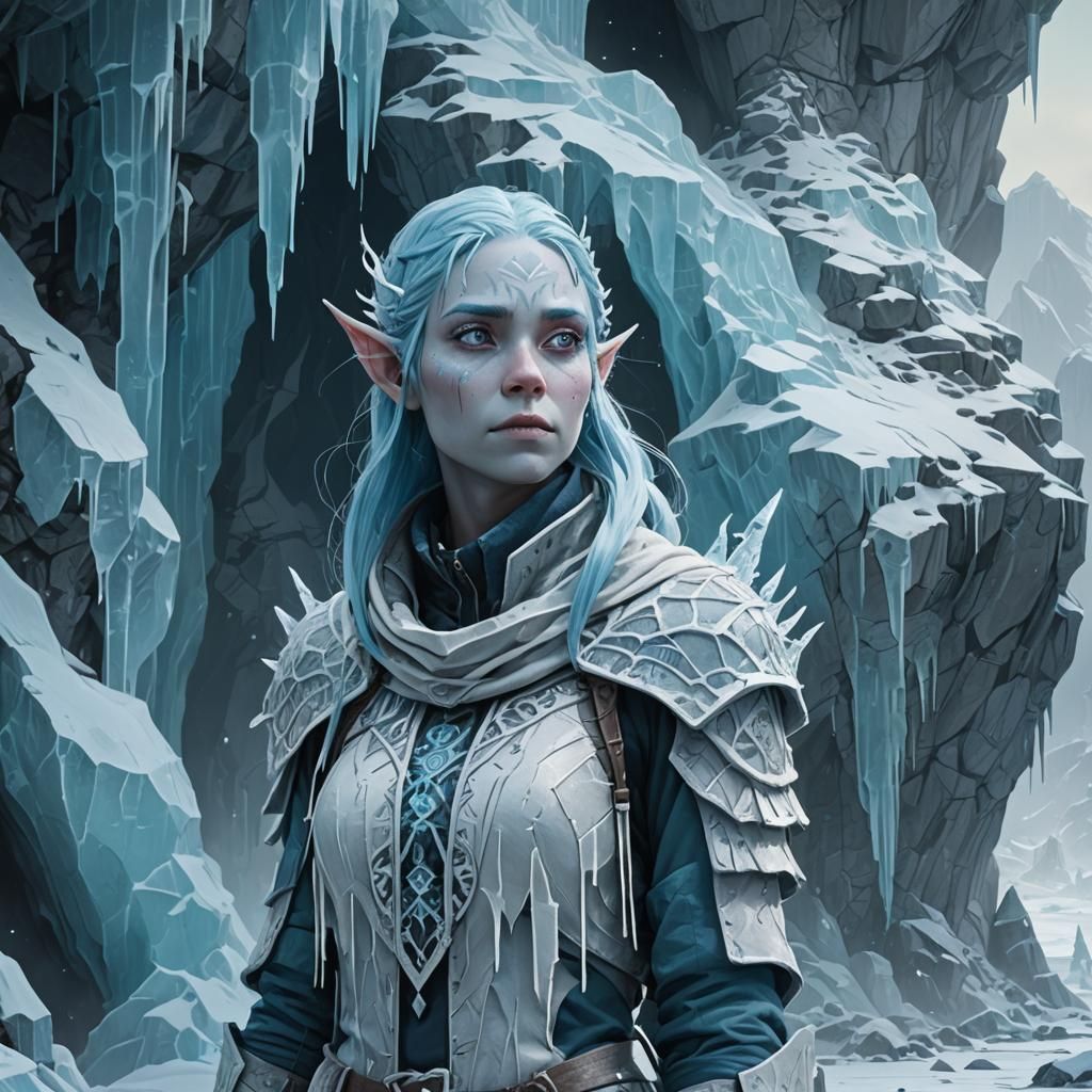Ice Elf in Icy Cavern: Digital Fantasy Art