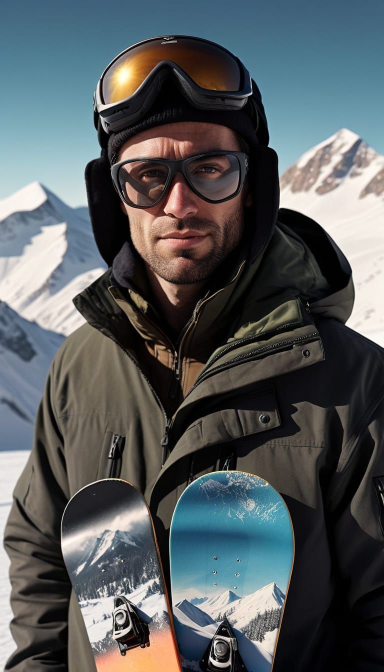 Snowboarder on the Mountain in Photorealistic Style