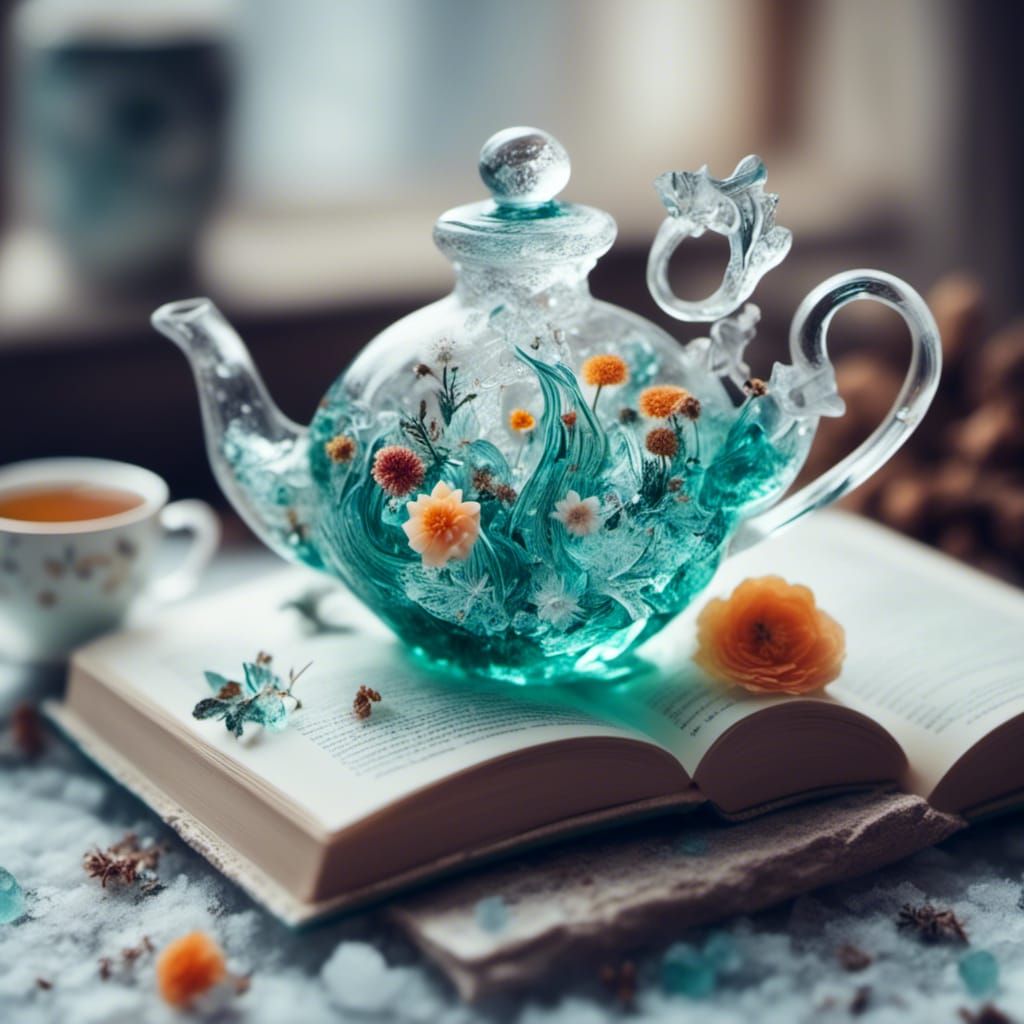 Elegant Decanter, Teacup, and Book Still Life
