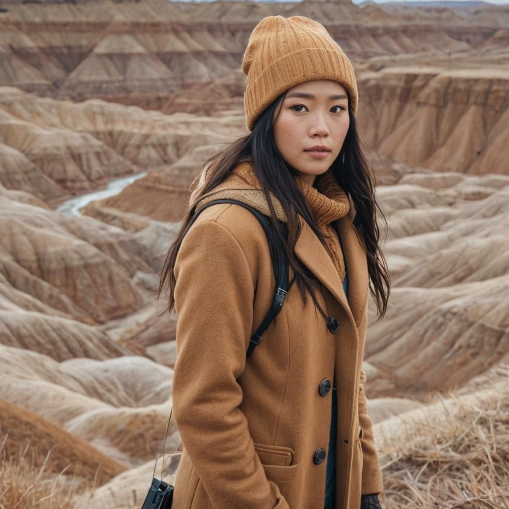 Millennial Woman in Badlands: Digital Matte Painting