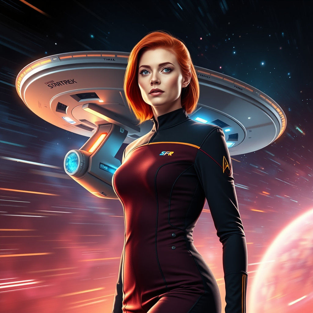 Redhead Starfleet Captain Soaring Through Warp Speed