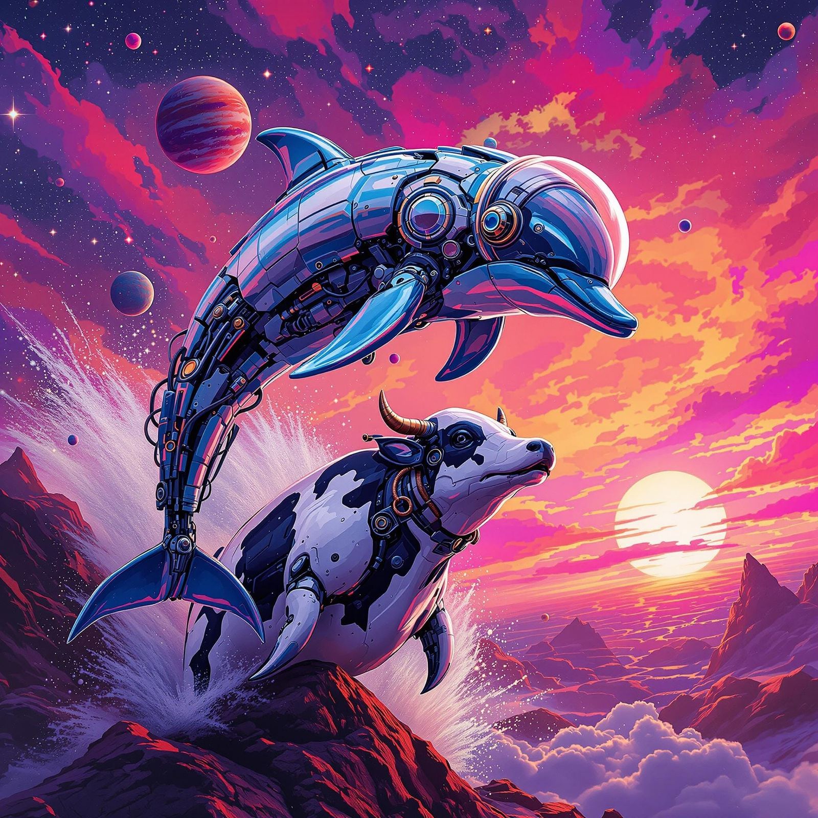 Cyborg Dolphin in Steampunk Space