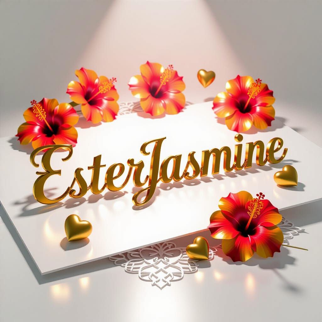 Elegant EsterJasmine Name Art in Pearlescent Gold