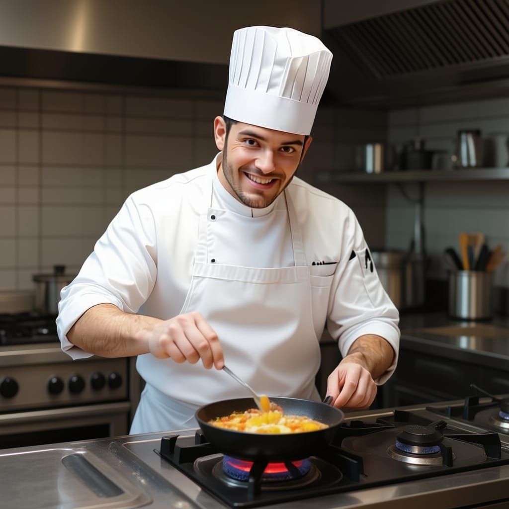 Professional Chef Cooking Delicious Food in a Restaurant Kit...