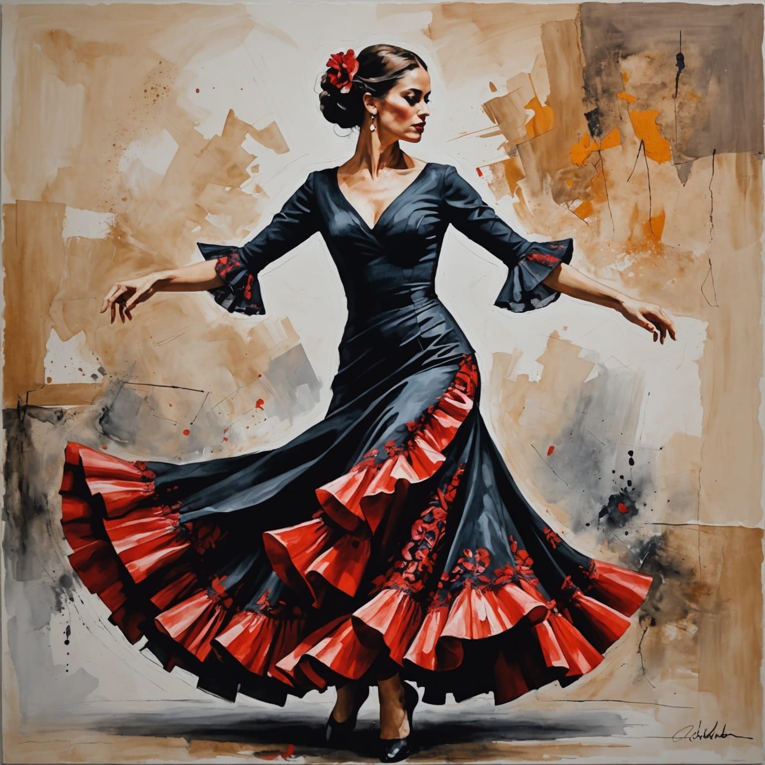 Flamenco Dancer in Mixed Media Art