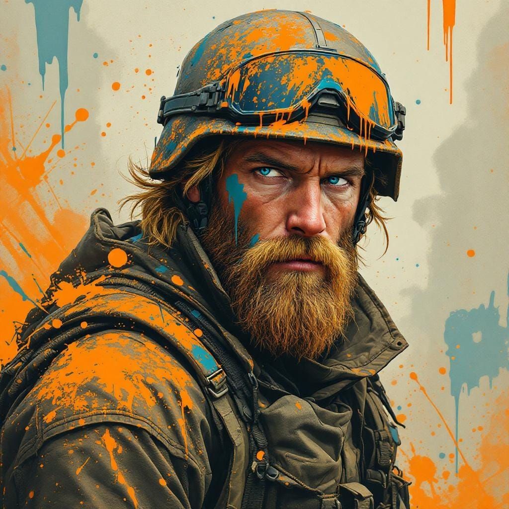 Intense Soldier Portrait in Art Nouveau Style