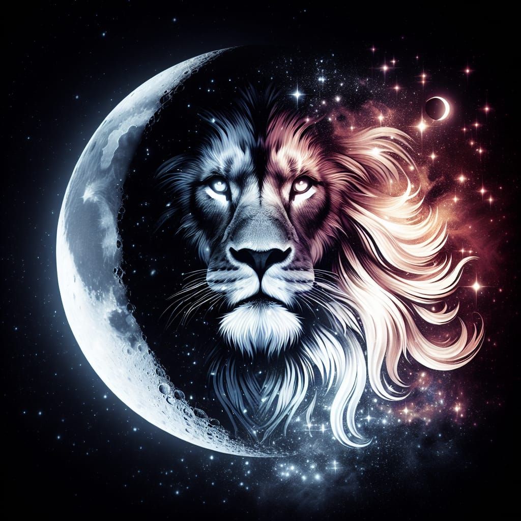 Luminous Lunar Lion in Vibrant Double-Negative