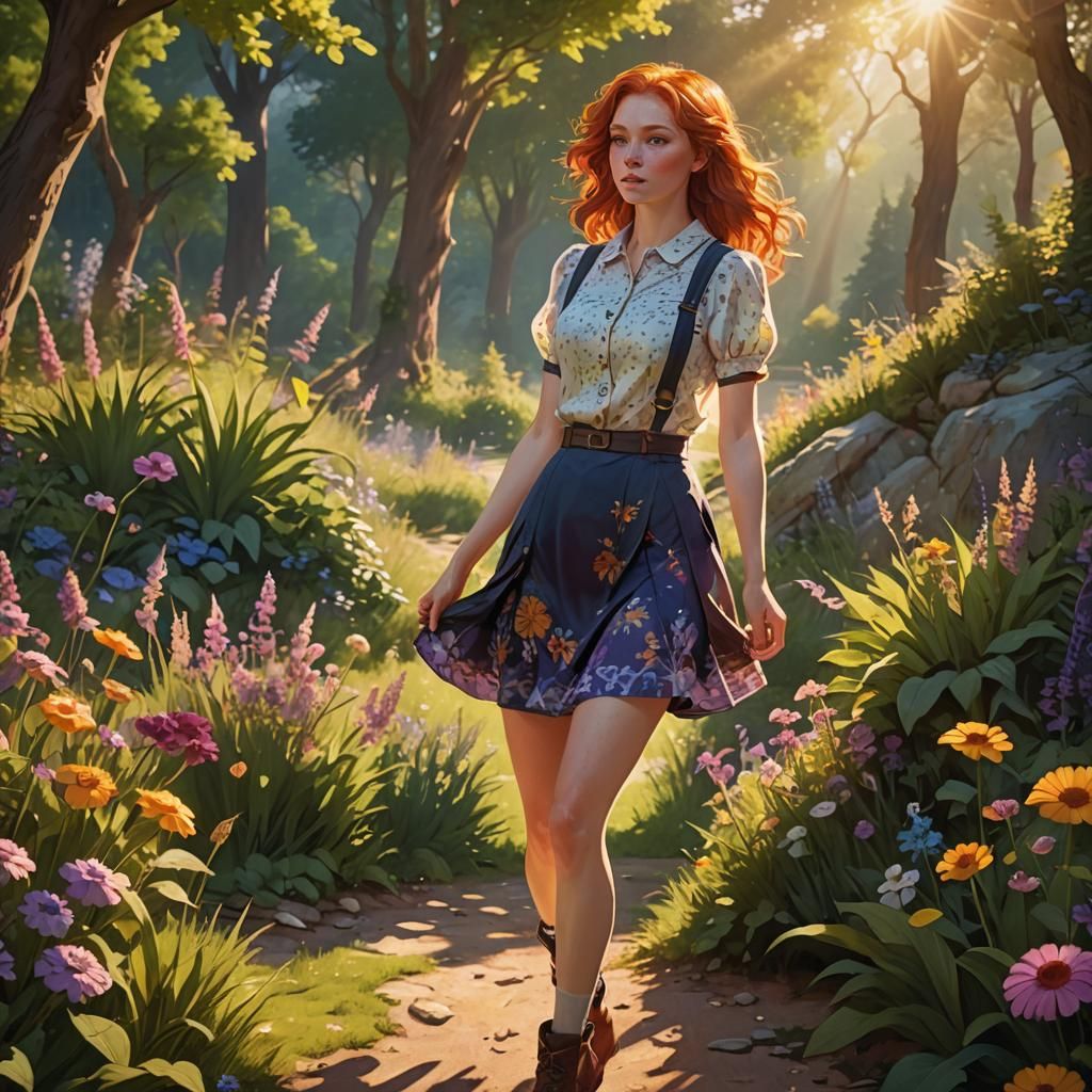 Redhead in Summer Landscape, Fantasy Concept Art