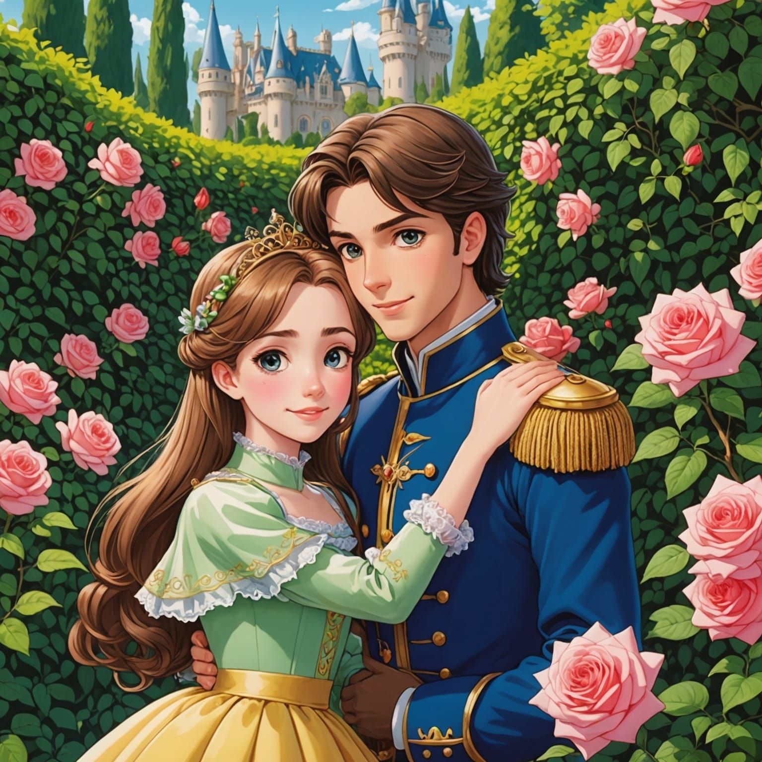 Adorable Princess and Prince Hide in a Vibrant Rose Garden A...
