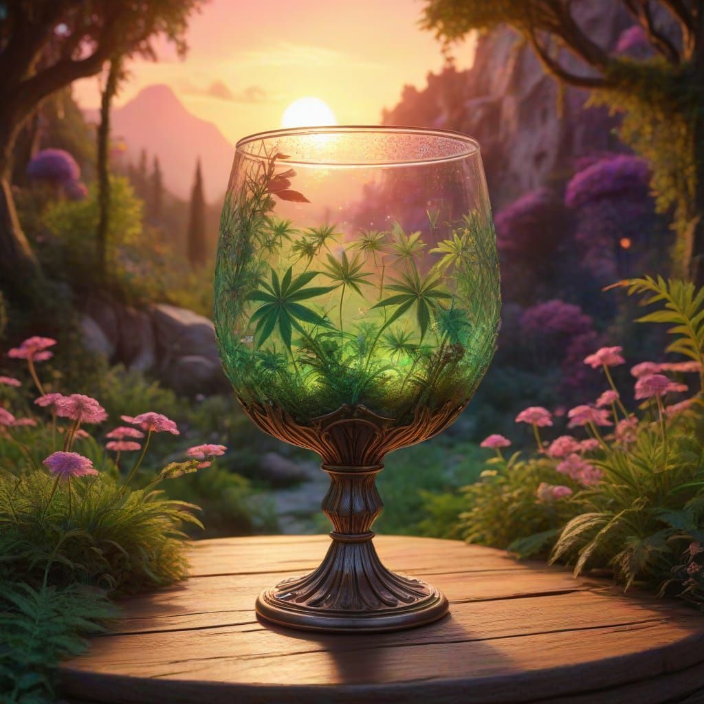 Mystical Cannabis Garden Sunset in Glass Chalice